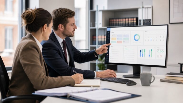 Solicitors using a unified legal case-management software dashboard